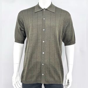 Anthology Knit Silk Olive Green Short Sleeve Button-Up Shirt